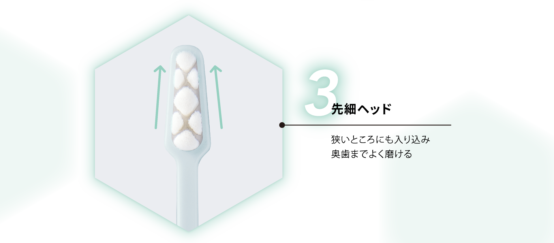 先細ヘッド 狭いところにも入り込み奥歯までよく磨ける